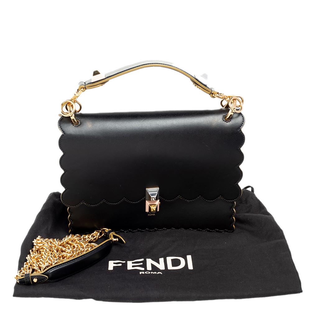 Fendi Black Leather Kan I Scalloped Top Handle Bag 6