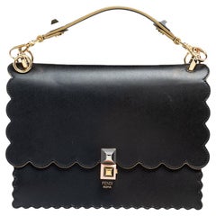 Fendi Black Leather Kan I Scalloped Top Handle Bag