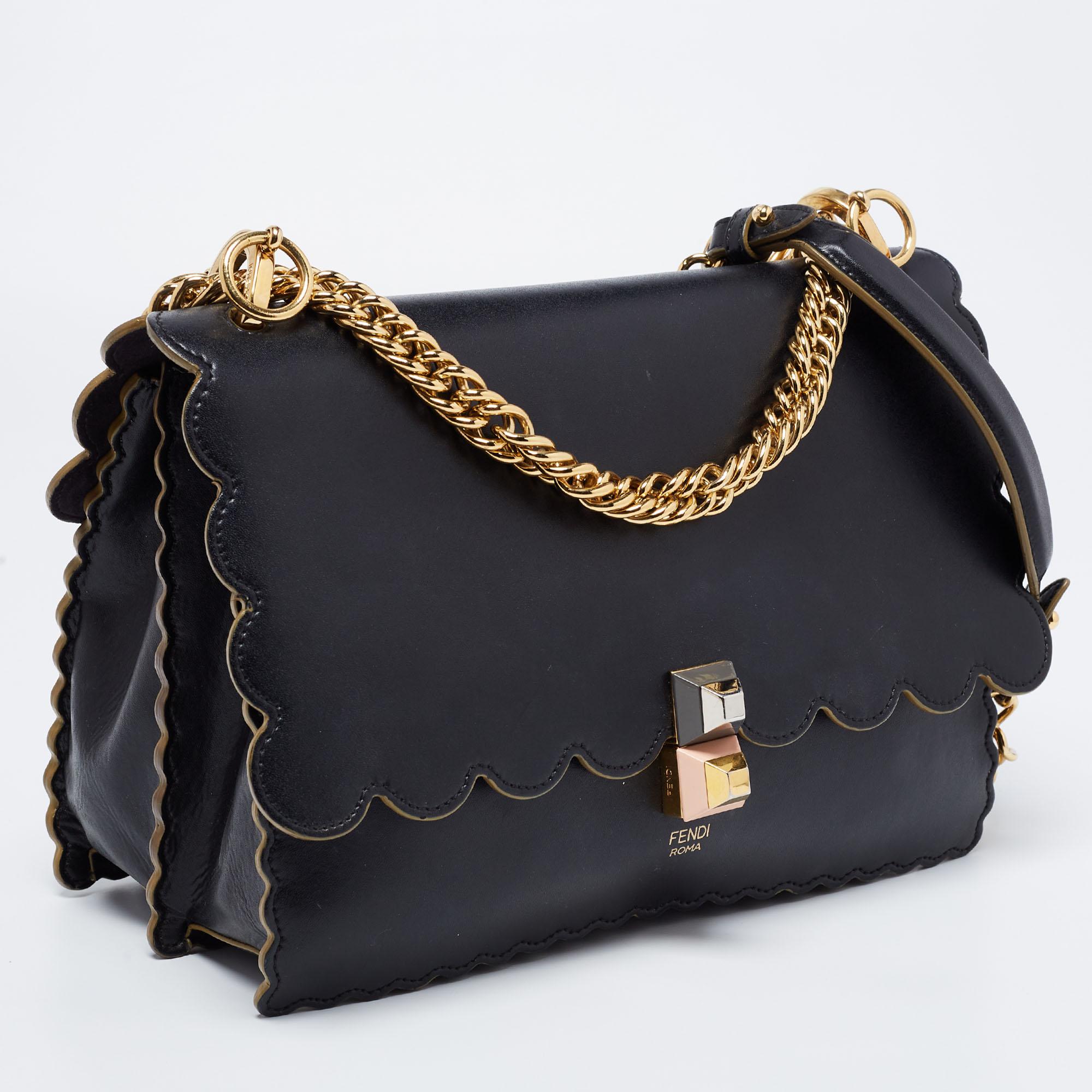 Women's Fendi Black Leather Kan I Shoulder Bag
