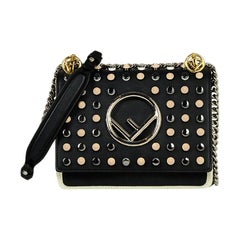 Fendi Black Leather Kan Studded F Logo Flap Crossbody Bag rt. $2, 550