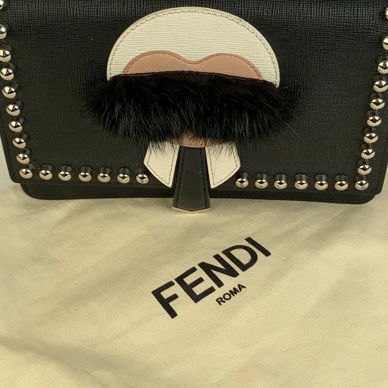 Fendi Black Leather Karlito Clutch Bag Wallet On Chain Woc For Sale at ...