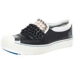 Fendi Black Leather Karlito Studded Slip-on Sneakers Size 37