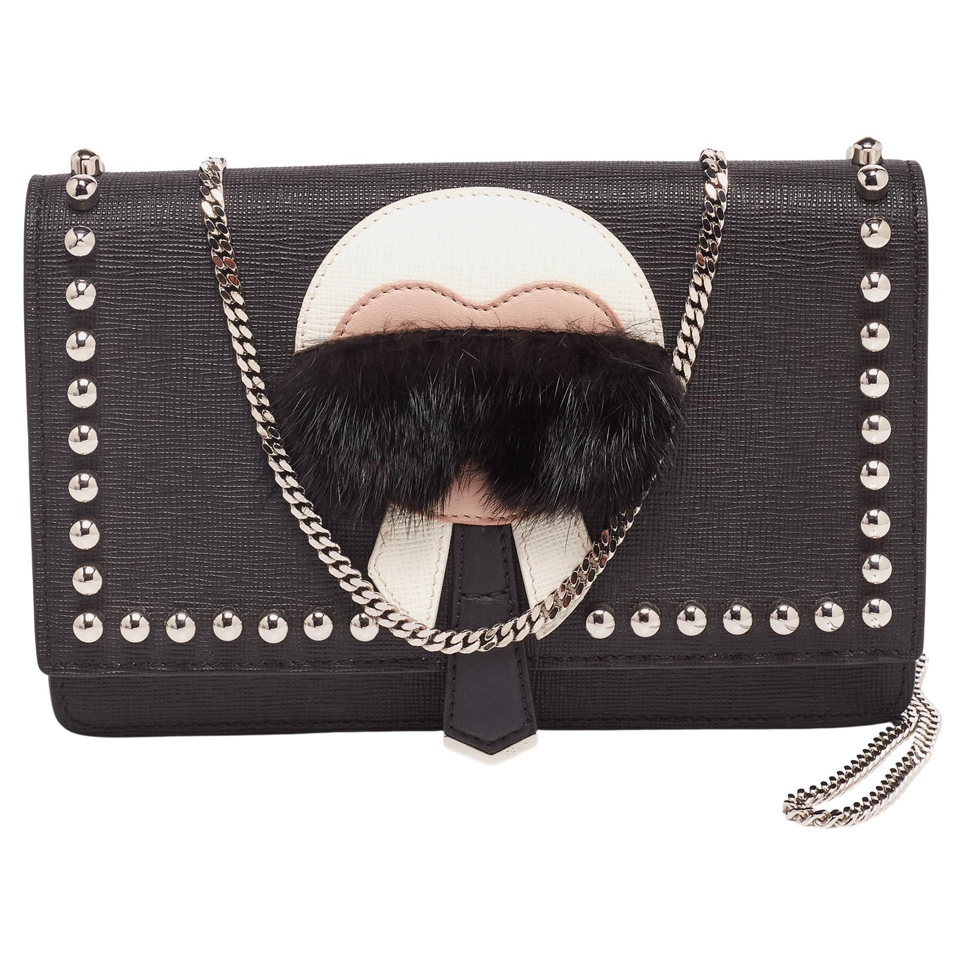 Fendi Karlito Zip Around Wallet Studded Saffiano Leather Compact at 1stDibs
