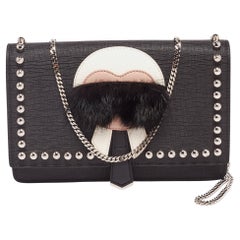 Fendi Black Leather Karlito Wallet on Chain Bag