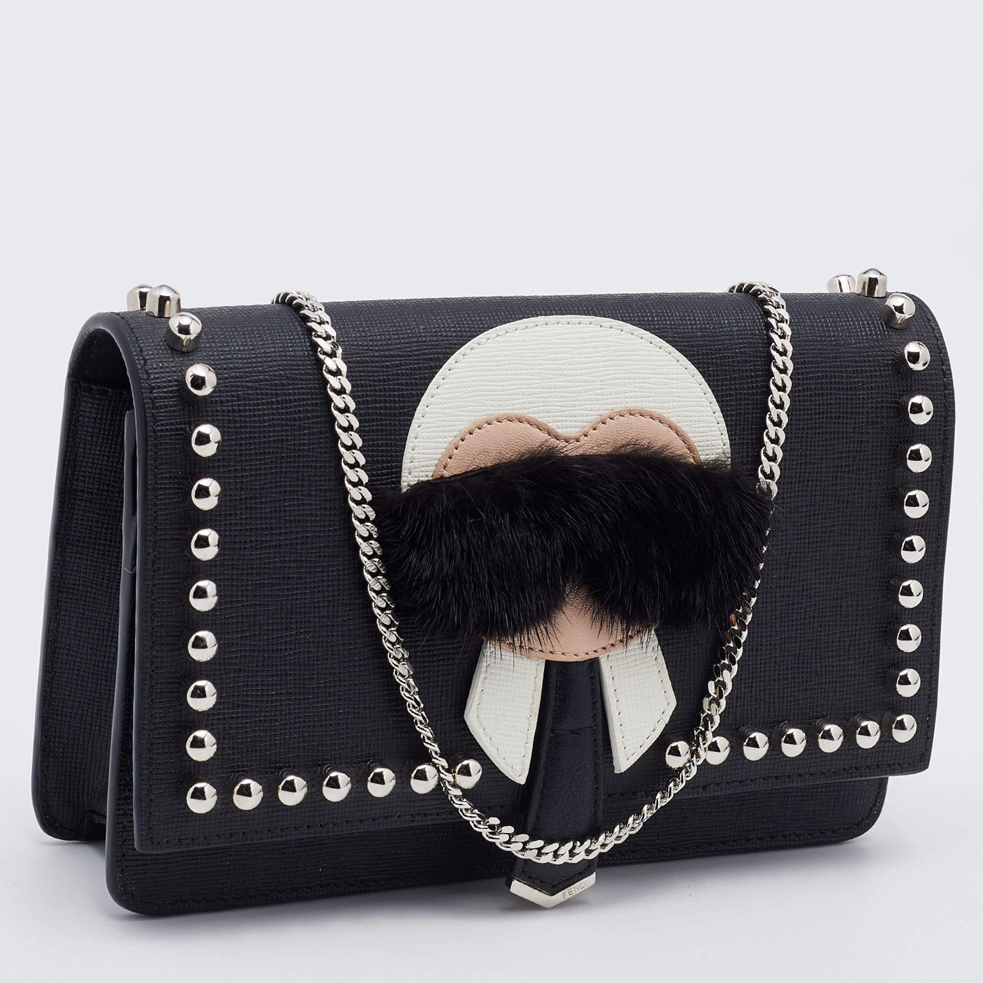 Women's Fendi Black Leather Karlito Wallet on Chain