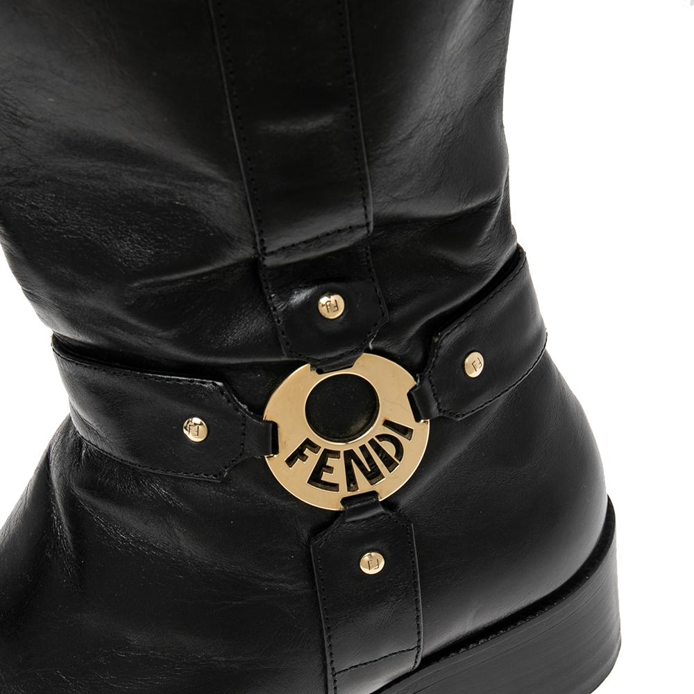 Fendi Black Leather Knee High Boots Size 39 1