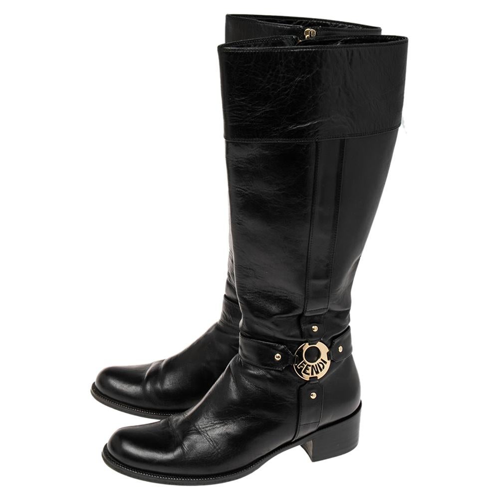 Fendi Black Leather Knee High Boots Size 39 2