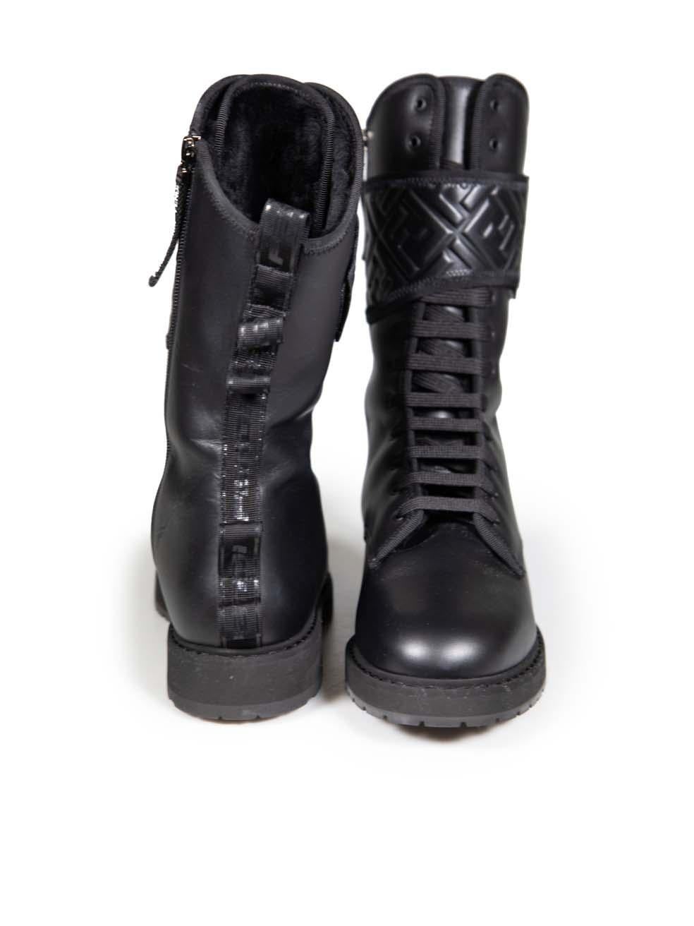 Fendi Black Leather Lace Up Logo Detail Boots Size IT 39 In Good Condition For Sale In London, GB