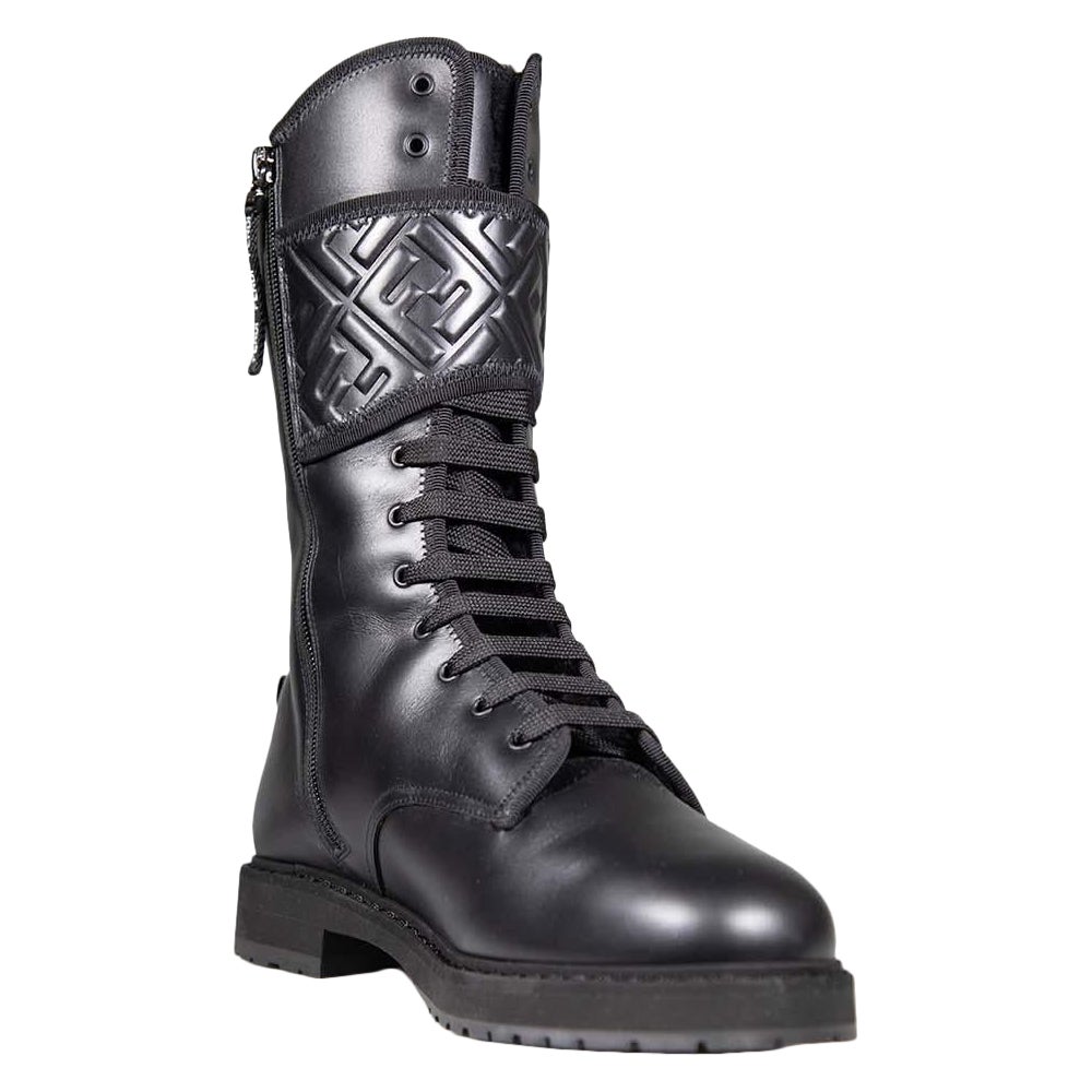 Fendi - Bottes en cuir noir à lacets et à logo, taille 39