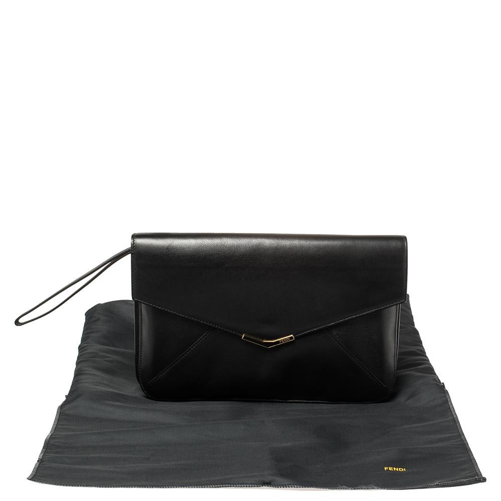 Fendi Black Leather Large 2Jours Wrislet Envelope Clutch 7