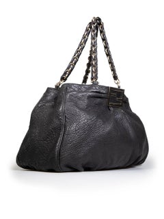 Fendi Black Leather Large Drummed Mia Tote