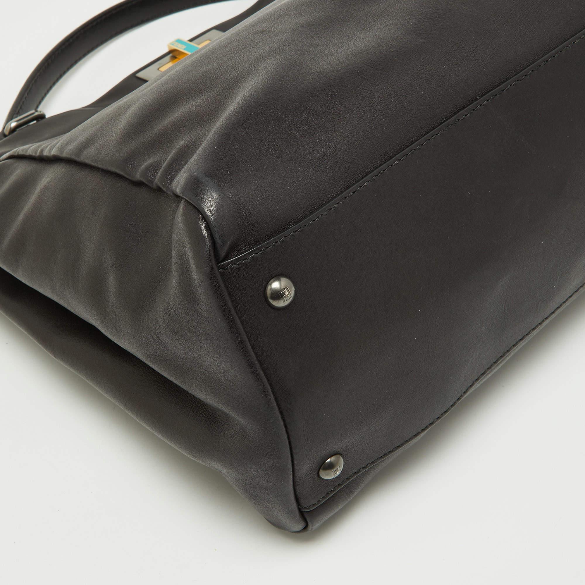Fendi Black Leather Large Peekaboo Top Handle Bag 6