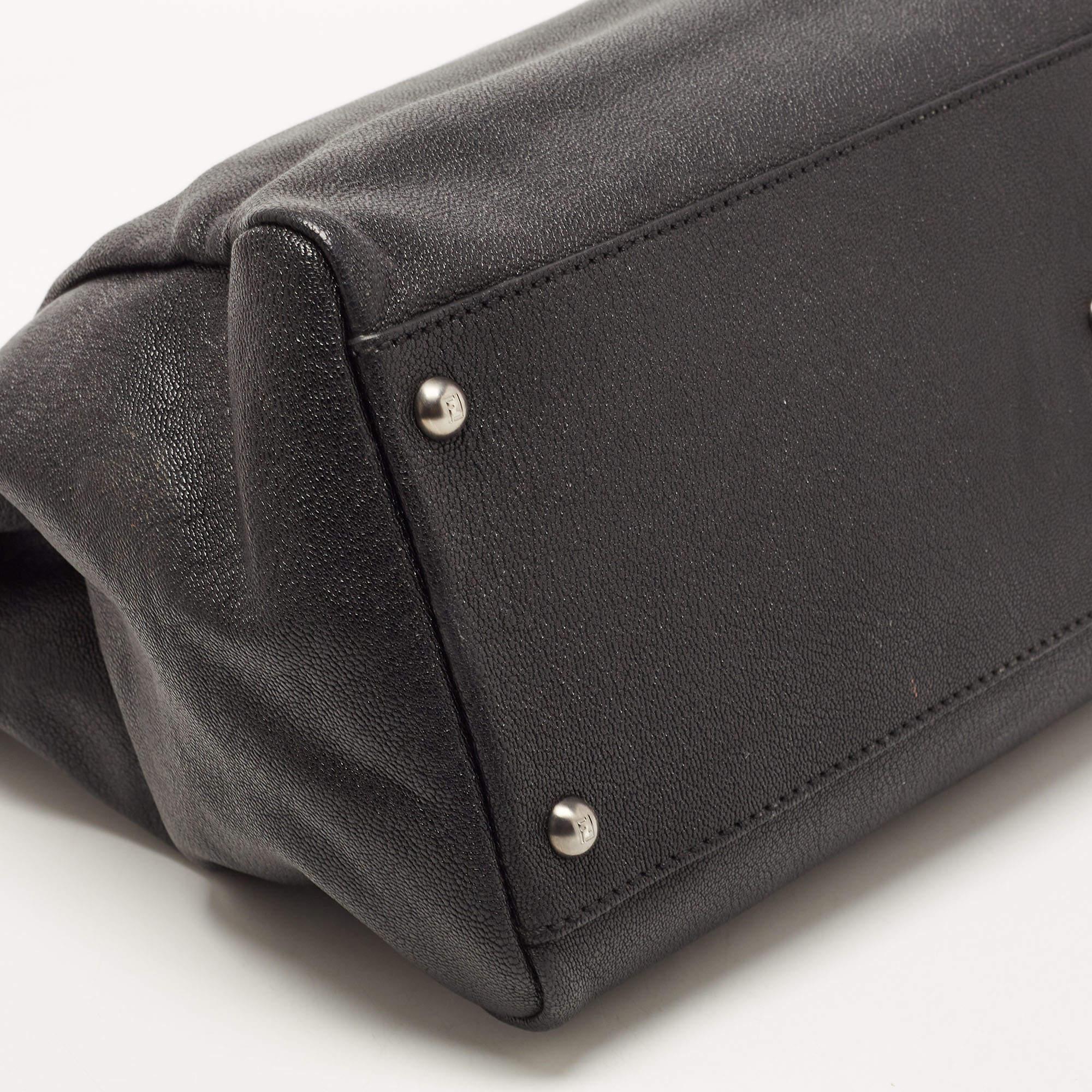 Fendi Black Leather Large Peekaboo Top Handle Bag 7