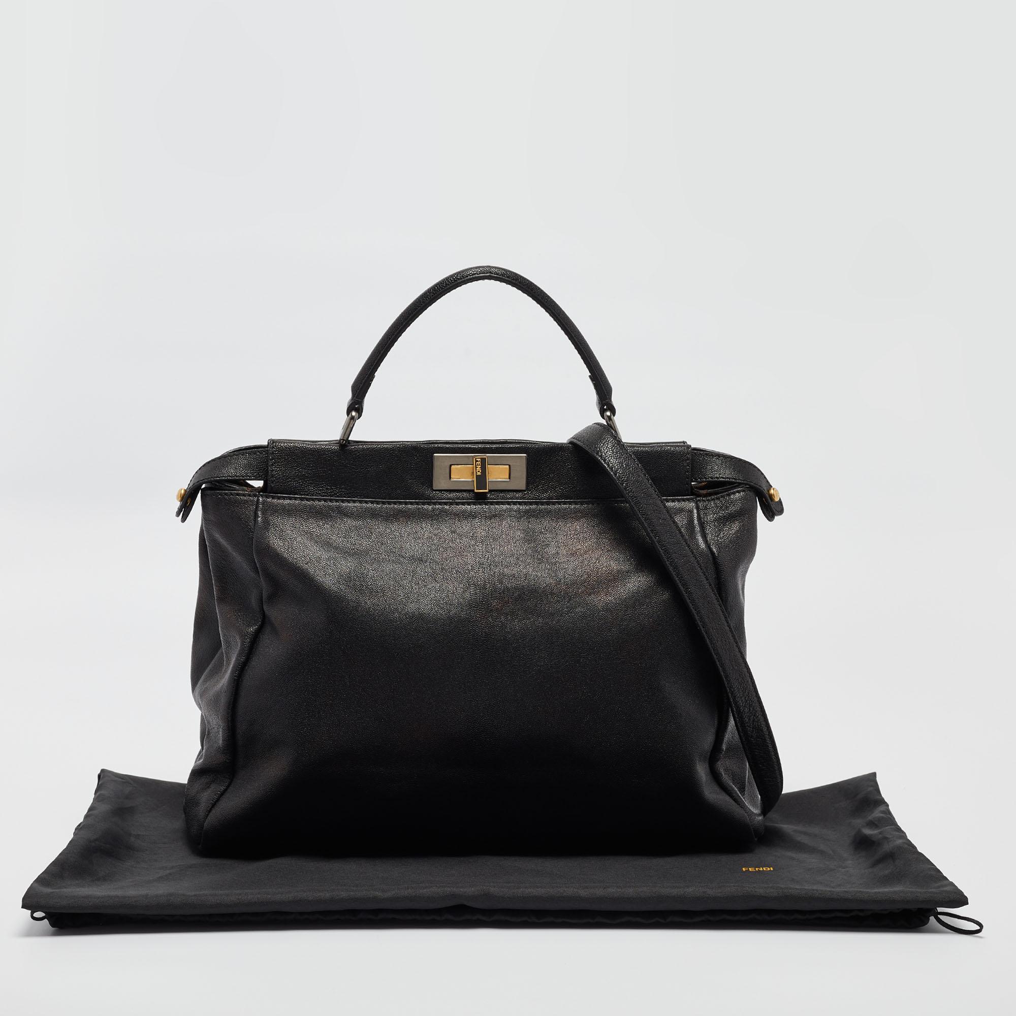 Fendi - Grand sac en cuir noir Peekaboo à poignée supérieure en vente 12