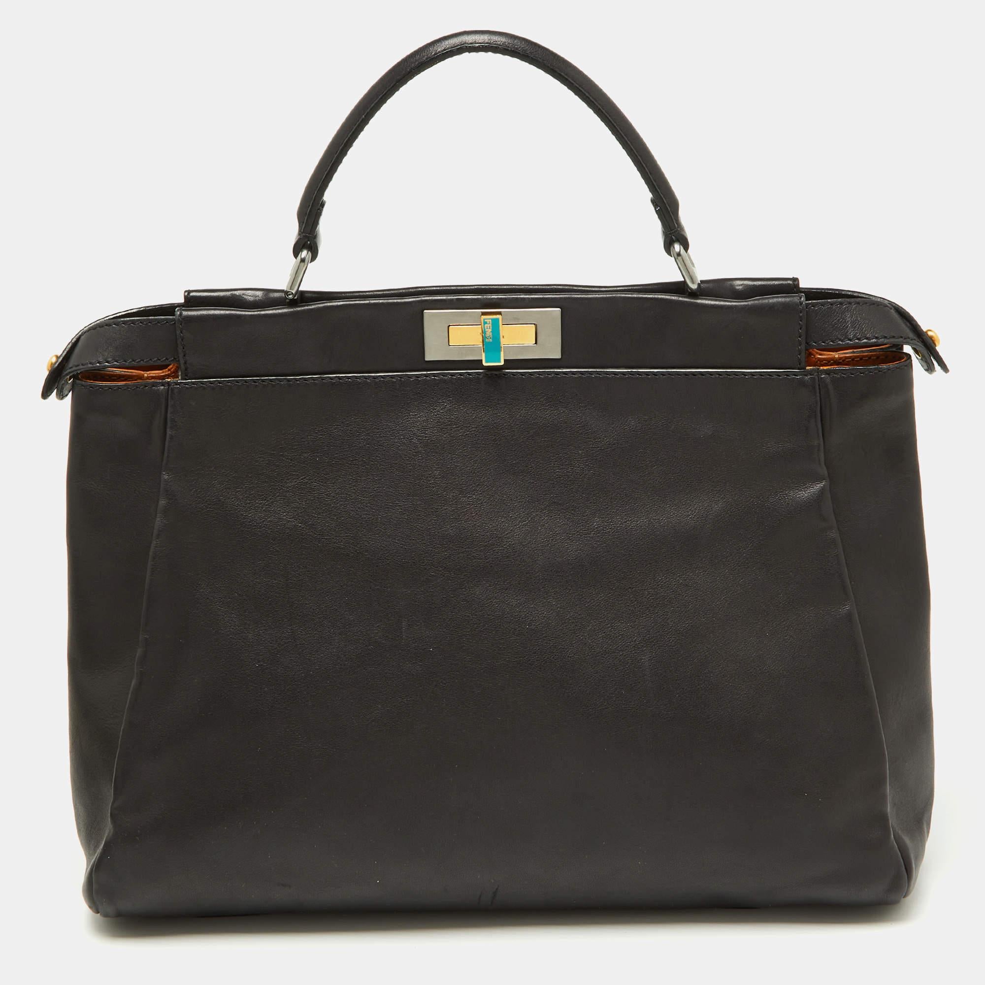 Designed by Venturini Fendi, the Peekaboo first debuted in 2008. The unique construction and representation of this bag enable it to keep up with fashion's ever-changing tide. Constructed from leather, it is complemented with two-tone hardware and a