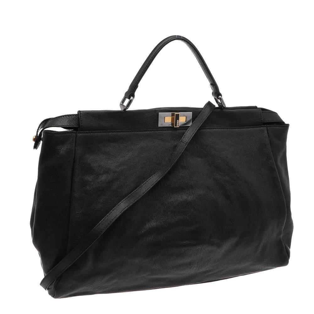 Women's Fendi Black Leather Large Peekaboo Top Handle Bag For Sale