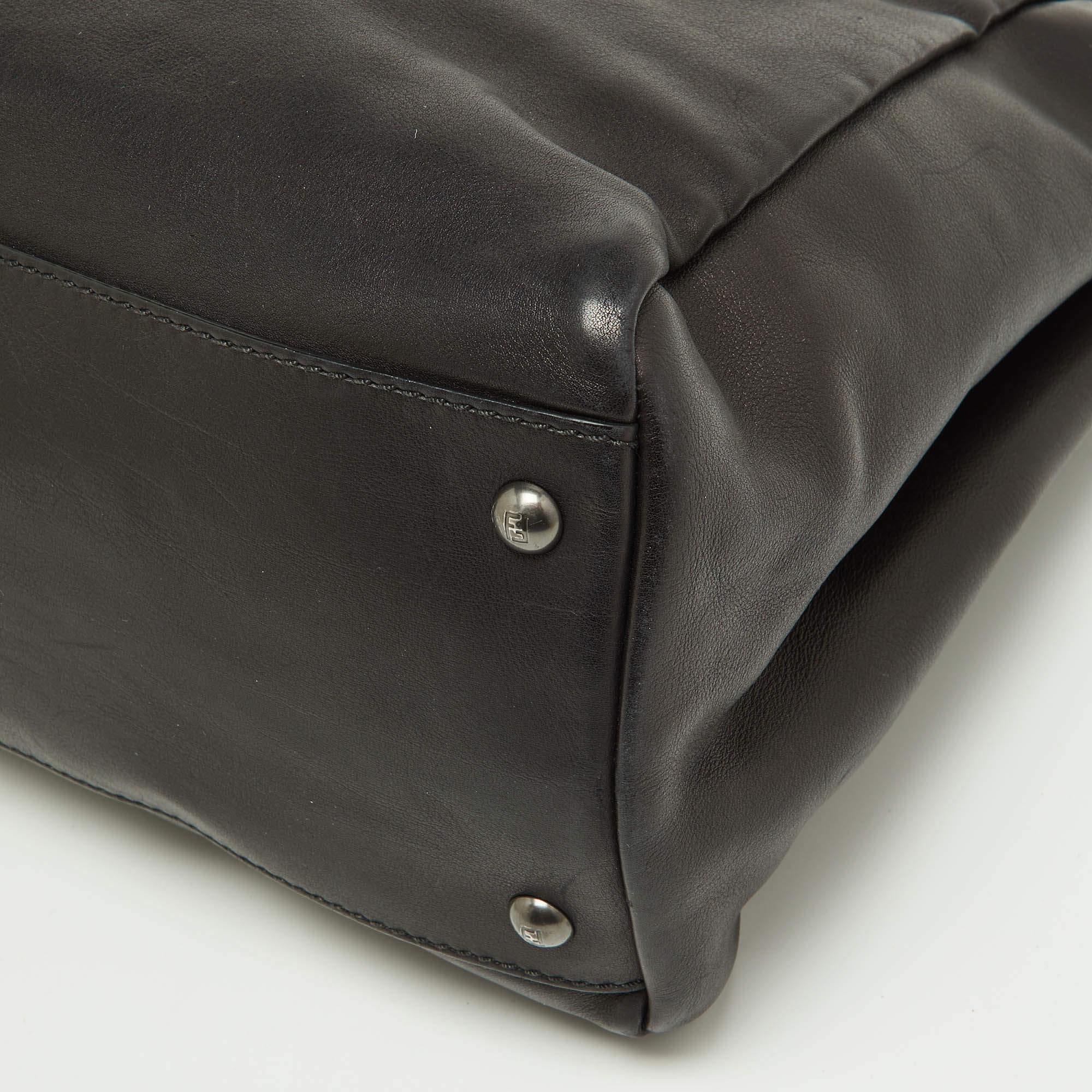 Fendi Black Leather Large Peekaboo Top Handle Bag 2