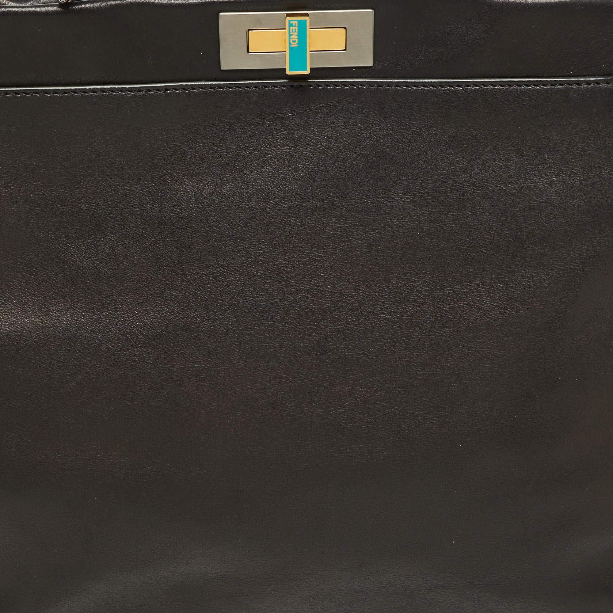 Fendi Black Leather Large Peekaboo Top Handle Bag 3