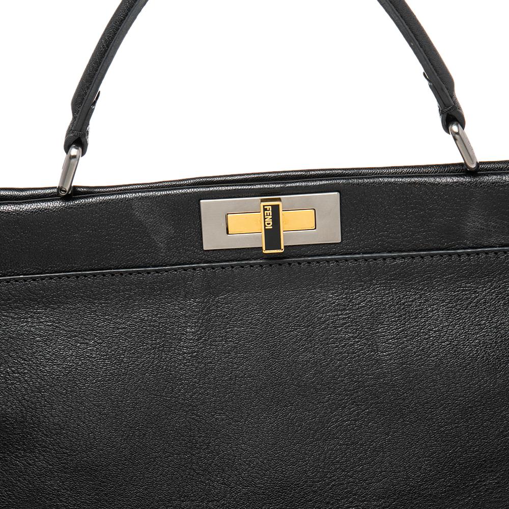 Fendi Black Leather Large Peekaboo Top Handle Bag 5