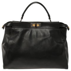 Fendi Black Leather Large Peekaboo Top Handle Bag