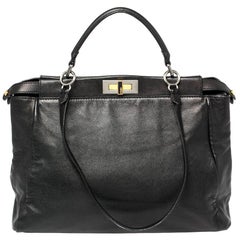 Fendi Black Leather Large Peekaboo Top Handle Bag