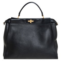 Fendi Black Leather Large Peekaboo Top Handle Bag