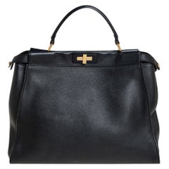 Fendi Black Leather Large Peekaboo Top Handle Bag