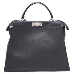 Fendi Black Leather Large Peekaboo Top Handle Bag