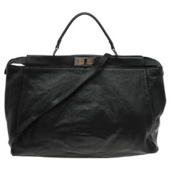 Fendi Black Leather Large Peekaboo Top Handle Bag