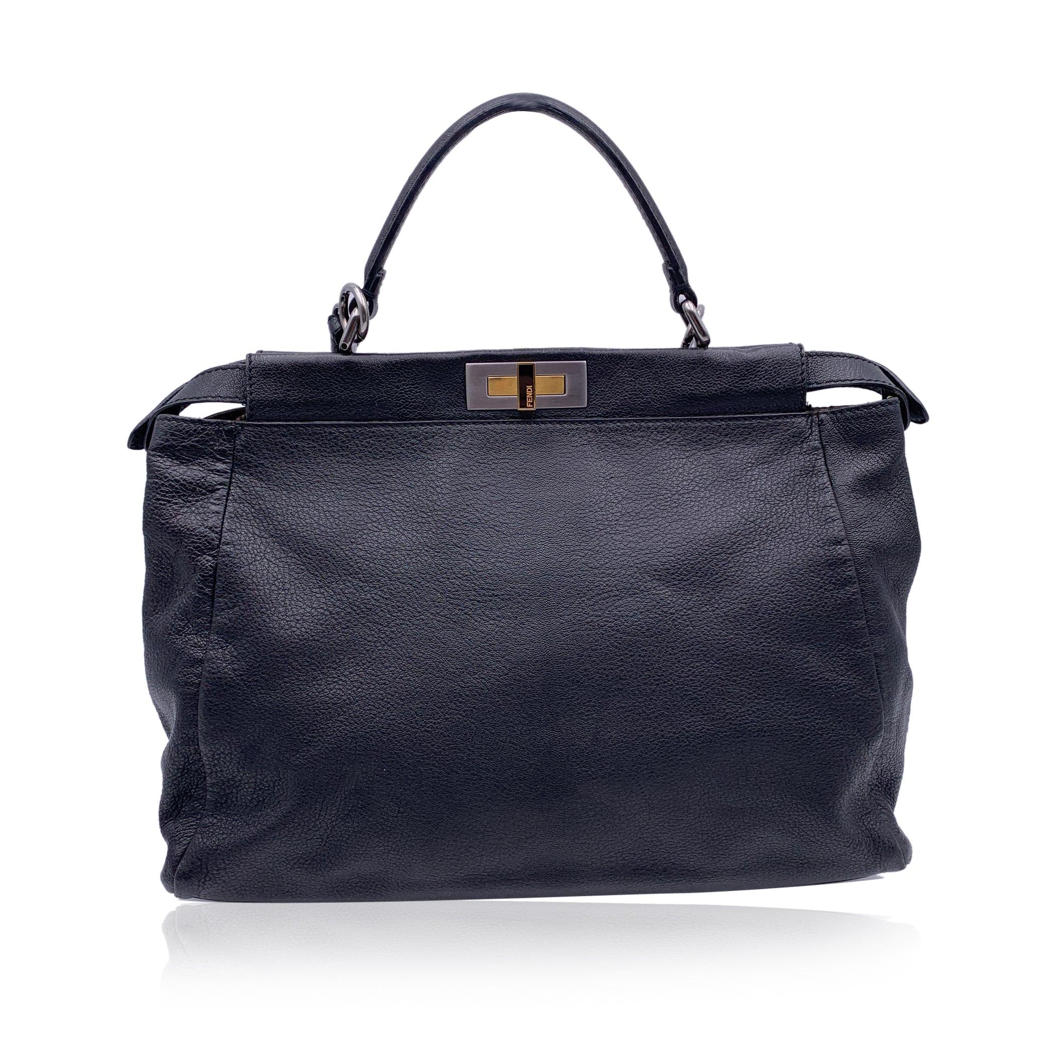 Fendi Black Leather Large Peekaboo Tote Top Handle Shoulder Bag In Good Condition In Rome, Rome