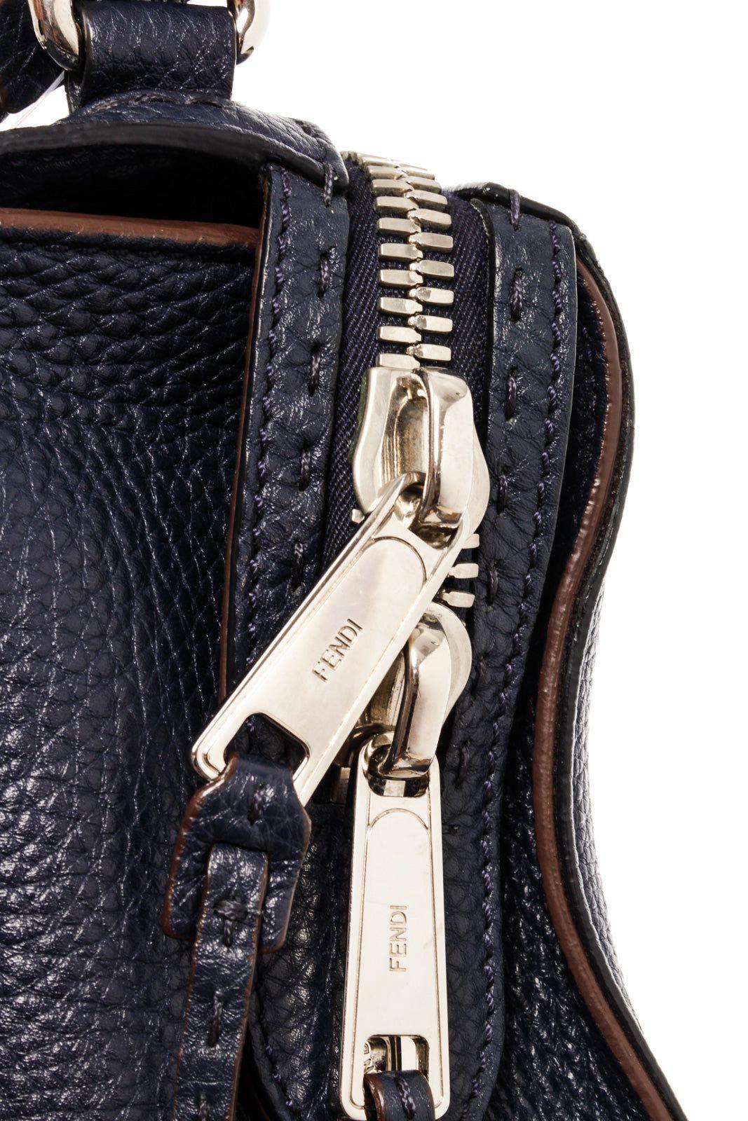 Women's Fendi Black Leather Lei Selleria Zipper Handbag