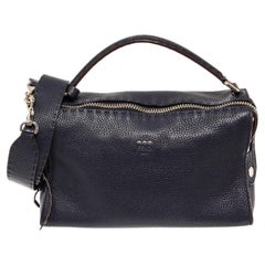 Fendi Black Leather Lei Selleria Zipper Handbag