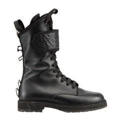 Fendi Black Leather Logo Biker Combat Boots Size IT 38