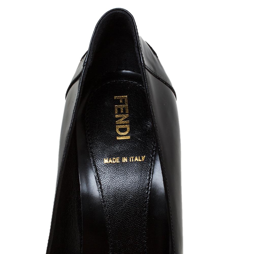 Women's Fendi Black Leather Logo Loafer Platform Pumps Size 38.5
