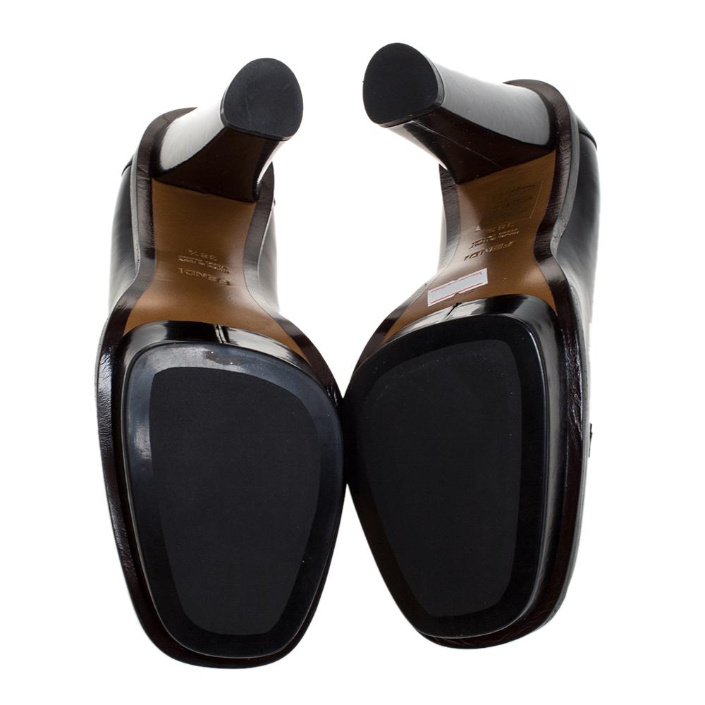 Fendi Black Leather Logo Loafer Platform Pumps Size 38.5 2