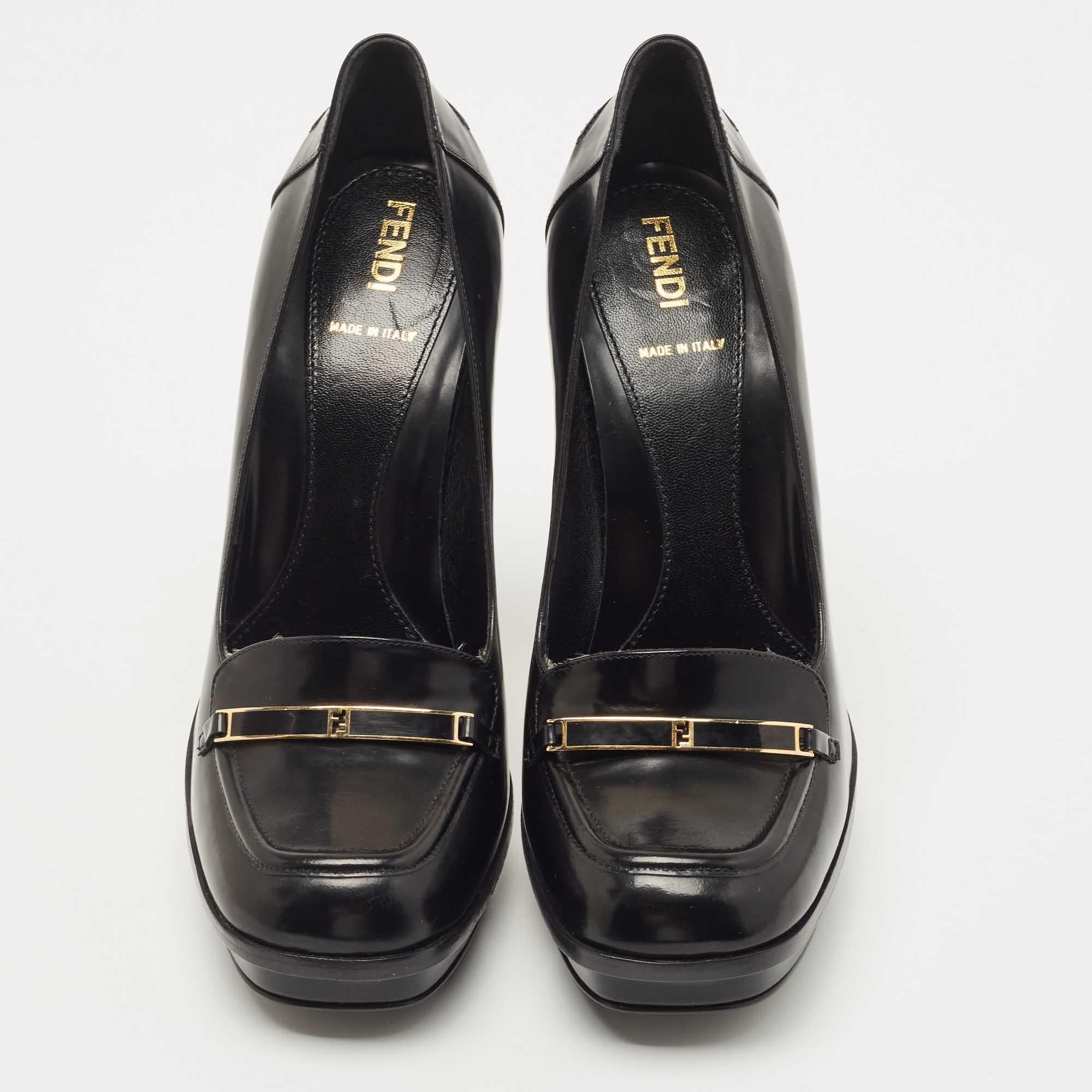 Women's Fendi Black Leather Logo Loafer Pumps Size 38.5