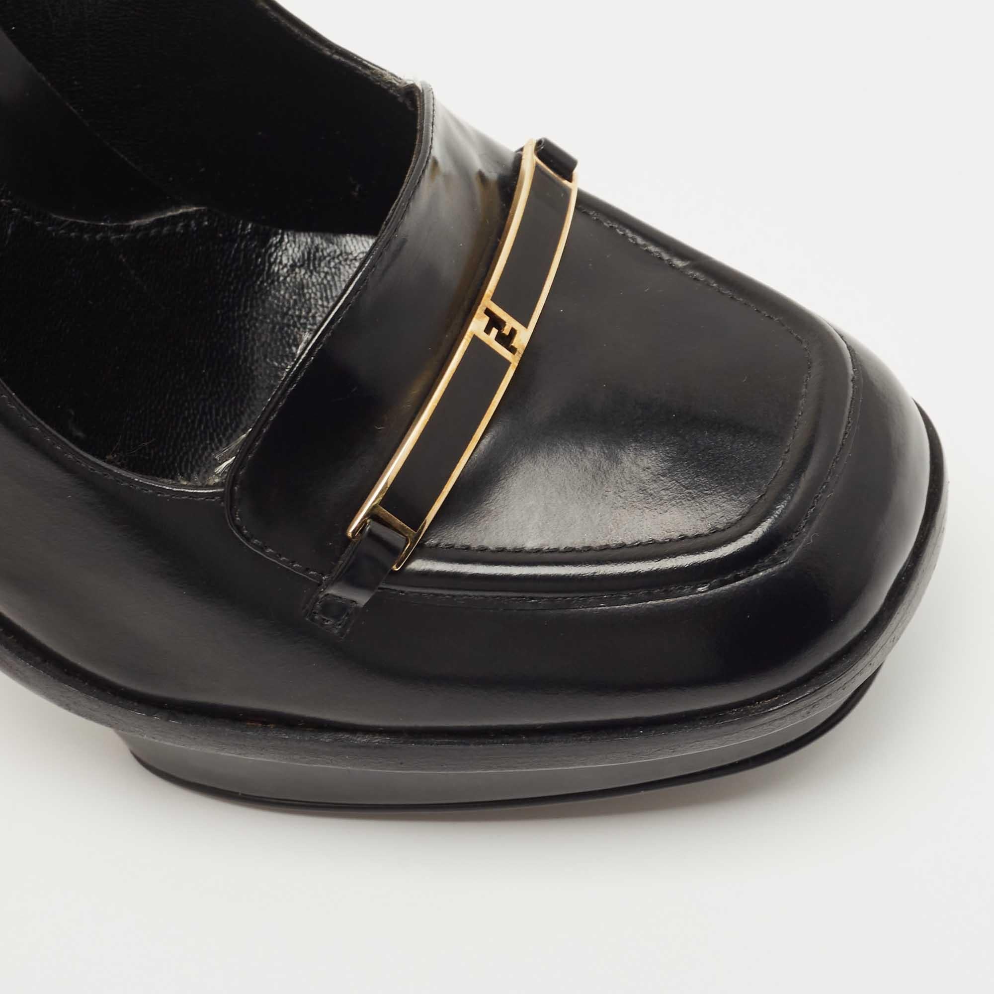 Fendi Black Leather Logo Loafer Pumps Size 38.5 3
