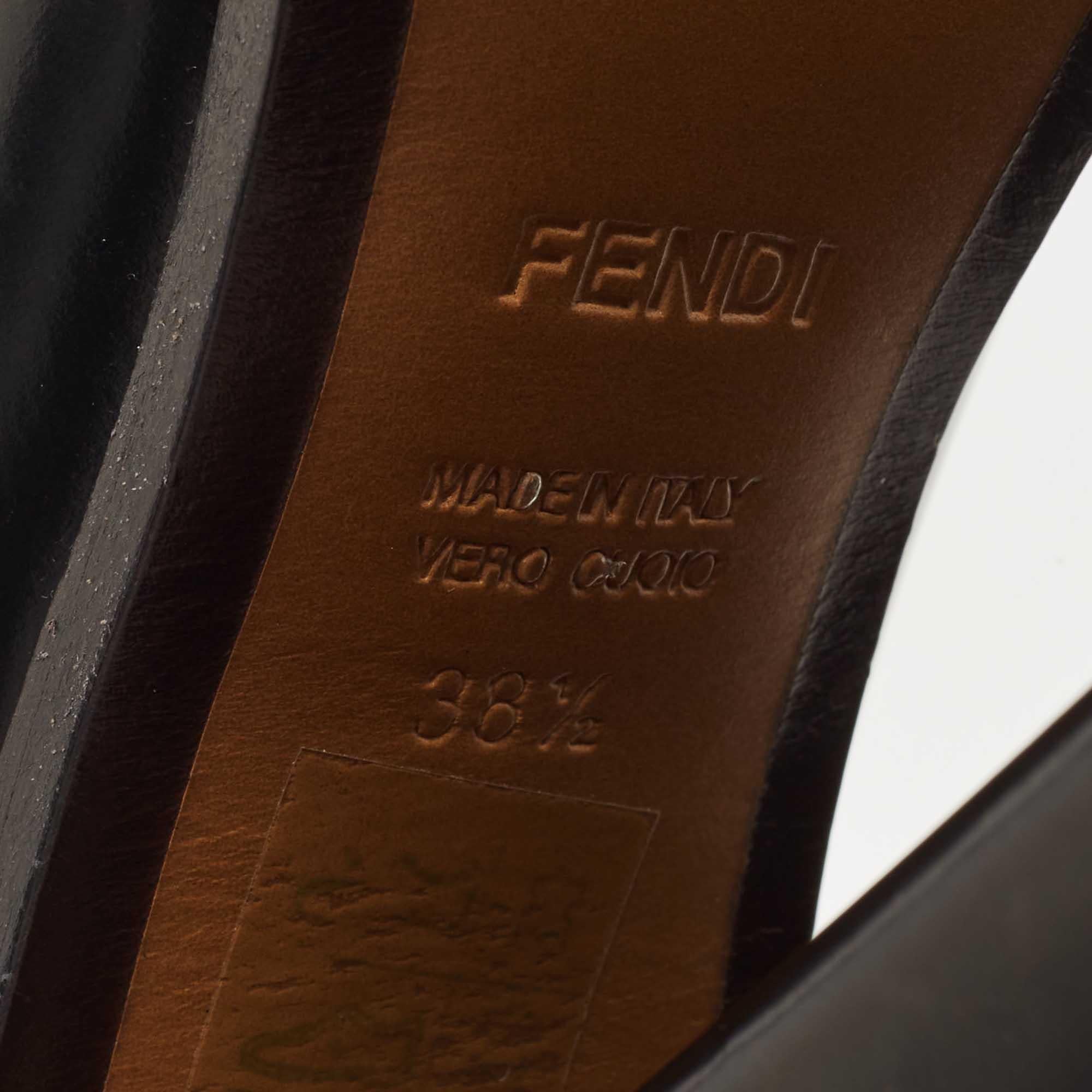Fendi Black Leather Logo Loafer Pumps Size 38.5 4