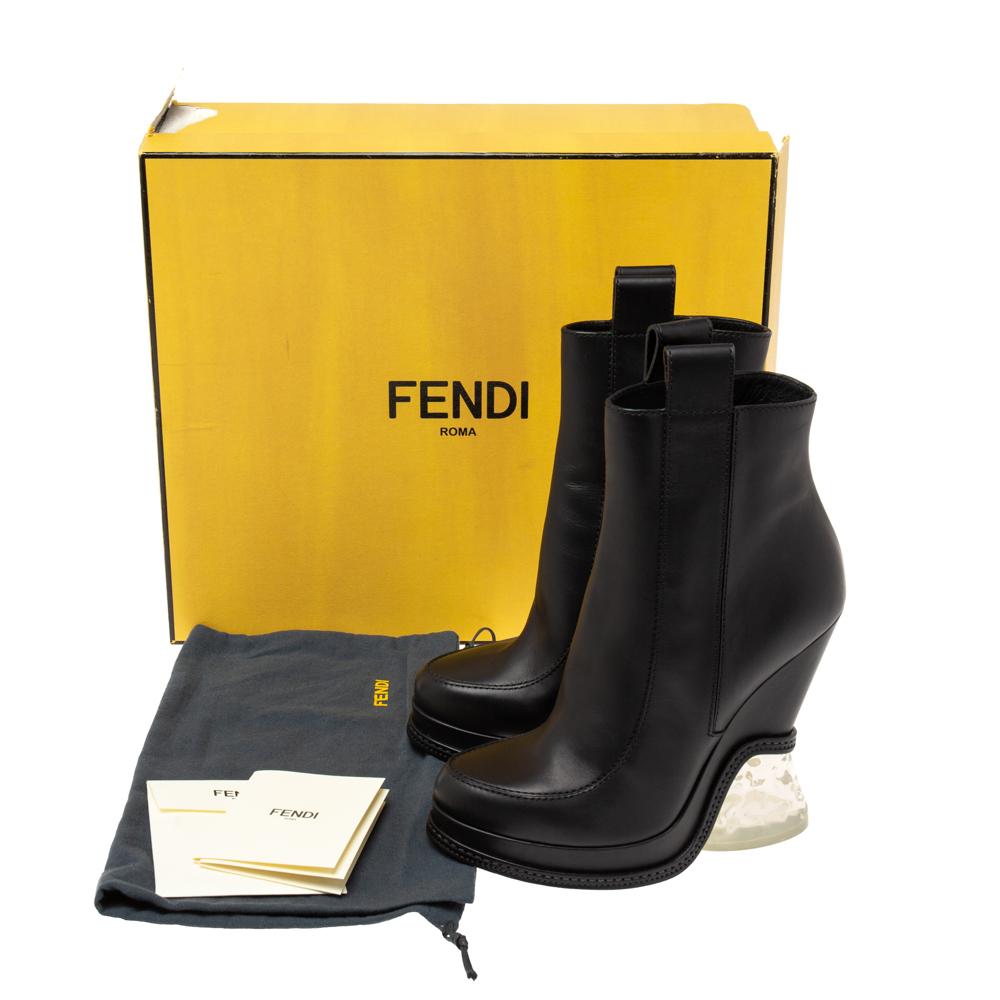 Fendi Black Leather Lucite Heel Ankle Boots Size 40 3