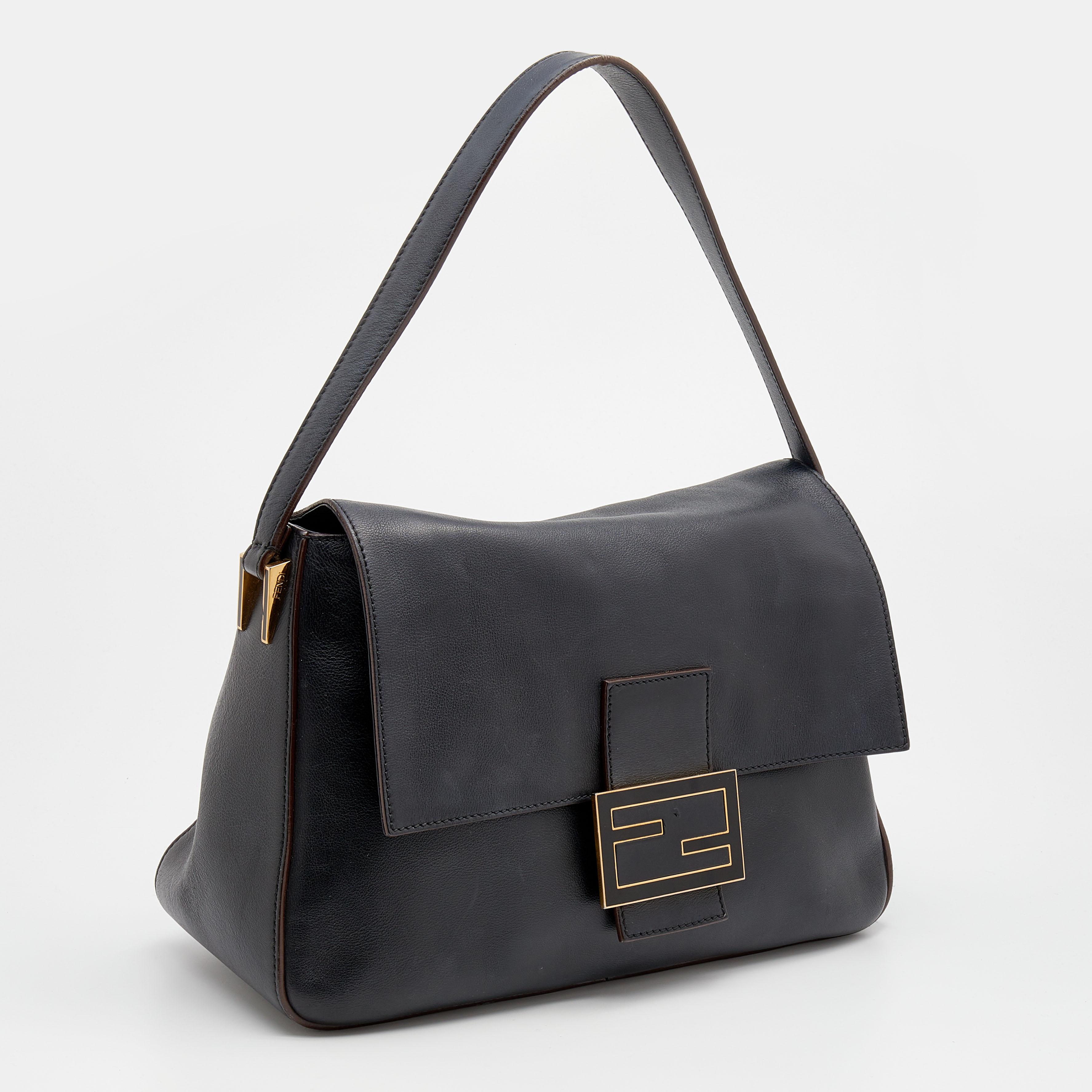 Women's Fendi Black Leather Mama Baguette Shoulder Bag