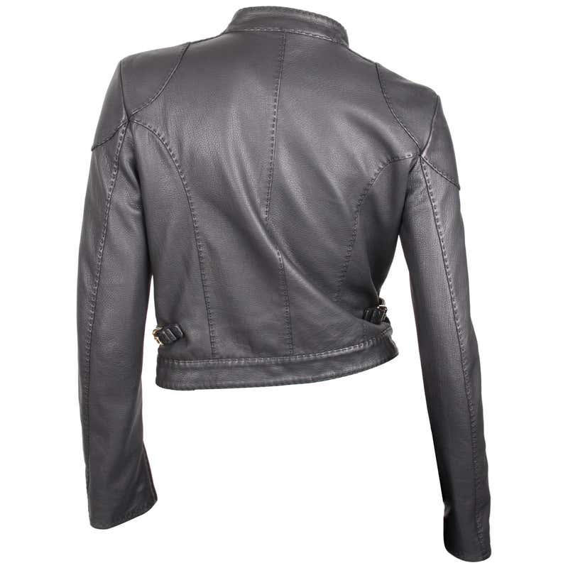 Fendi black leather manderin collar biker jacket at 1stDibs