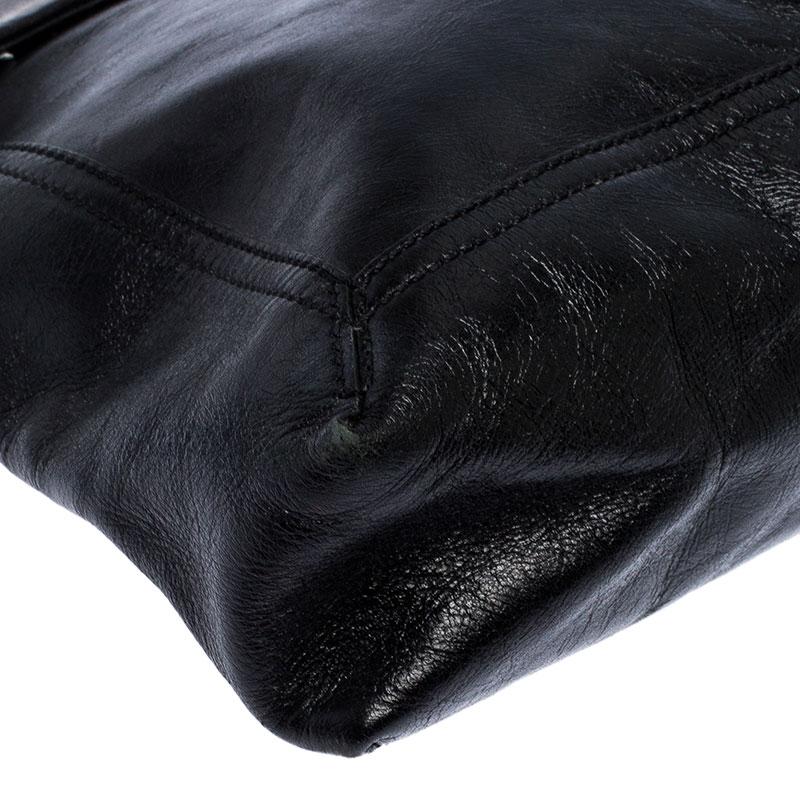 Women's Fendi Black Leather Maxi Baguette Flap Shoulder Bag