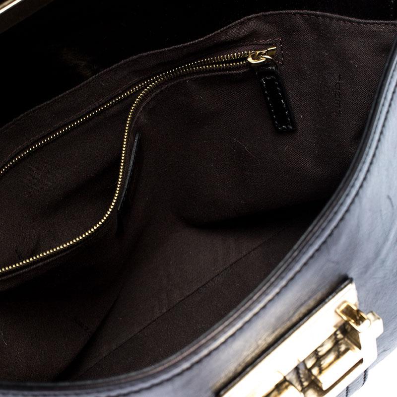 Fendi Black Leather Maxi Baguette Flap Shoulder Bag 1