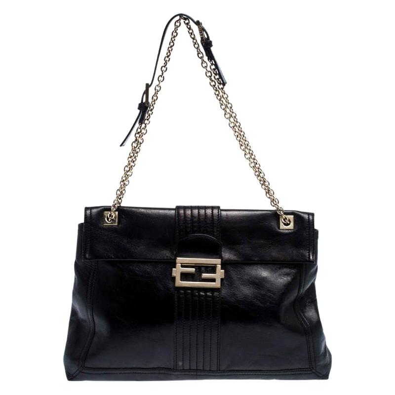 Fendi Black Leather Maxi Baguette Flap Shoulder Bag at 1stDibs