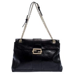 Fendi Black Leather Maxi Baguette Flap Shoulder Bag