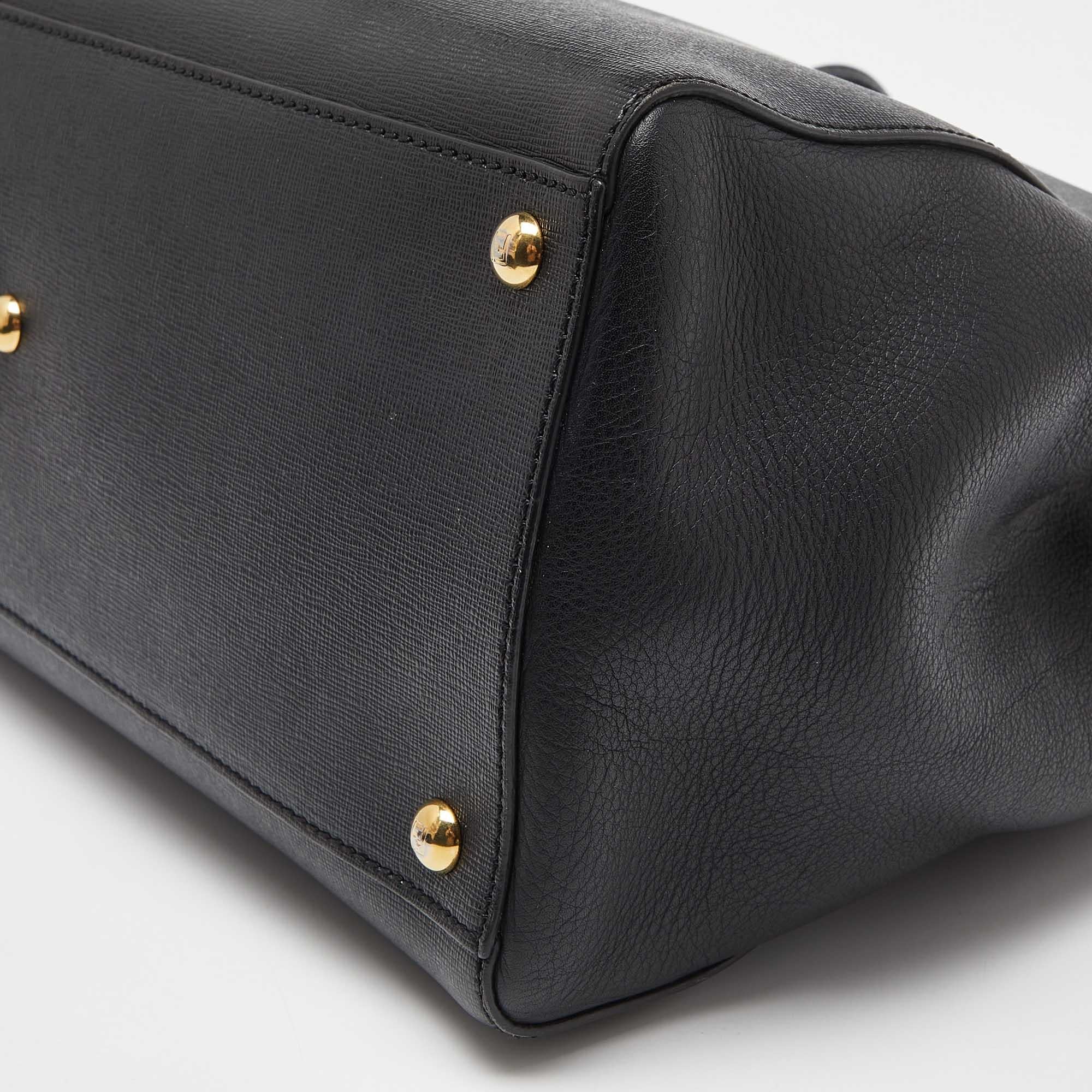 Fendi Black Leather Medium 2Jours Tote For Sale 7
