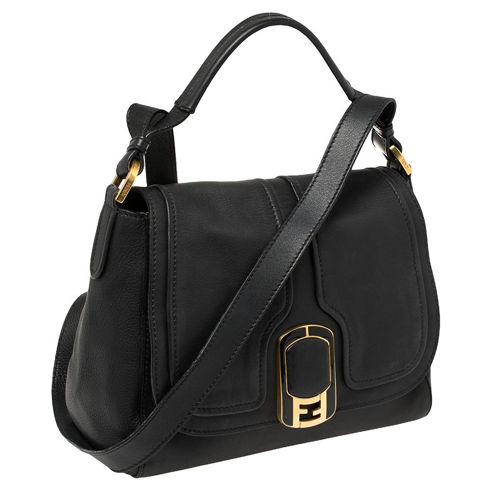 Fendi Black Leather Medium Anna Shoulder Bag In Good Condition In Dubai, Al Qouz 2