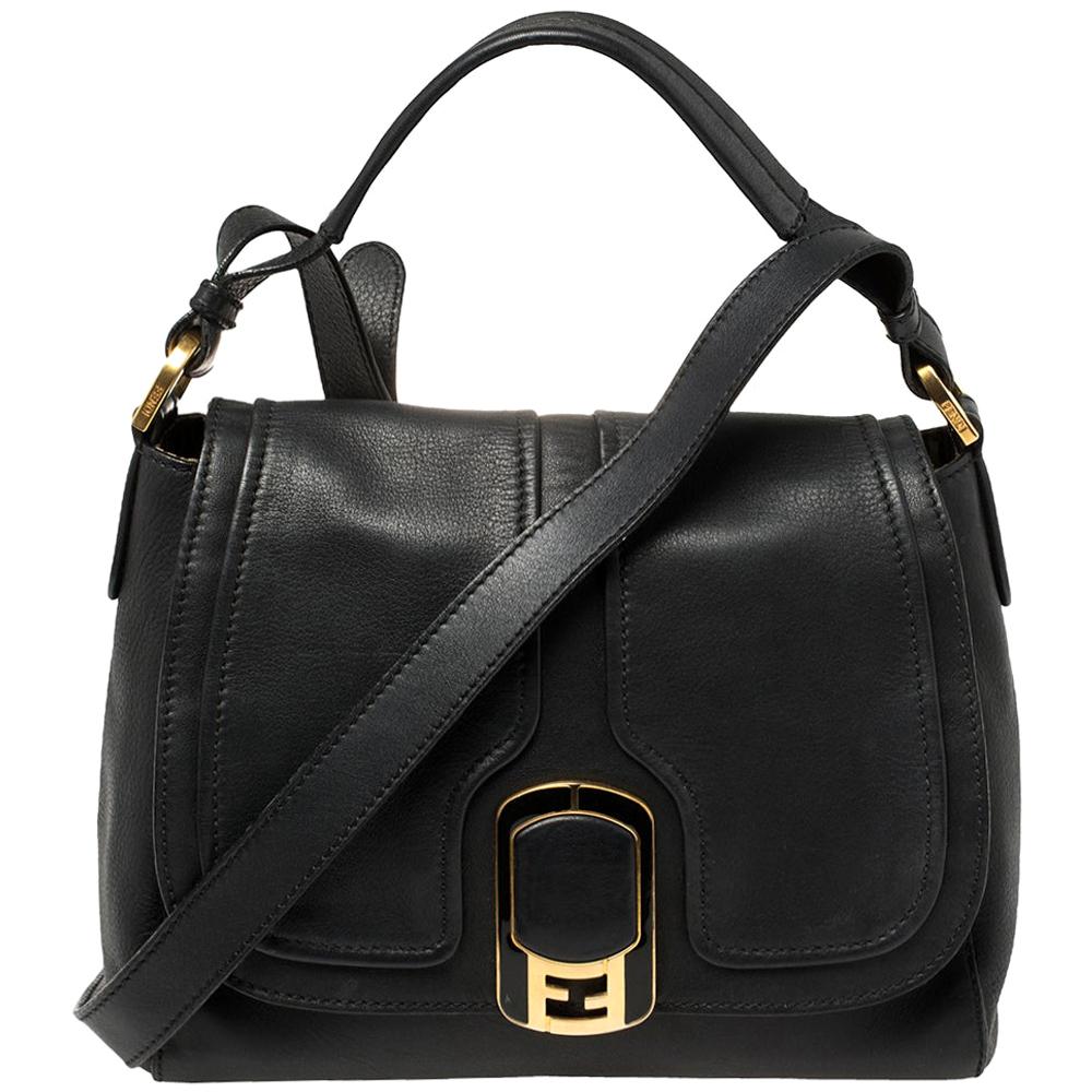 Fendi Black Leather Medium Anna Handbag at 1stDibs