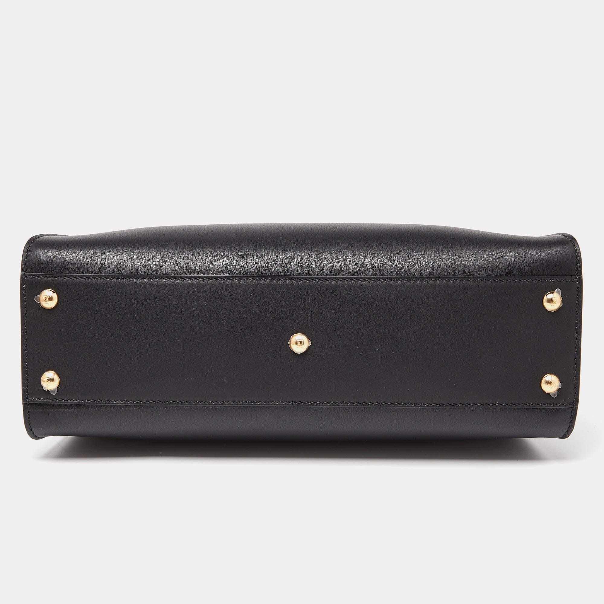 Women's Fendi Black Leather Medium Peekaboo Iconic Top Handle Bag