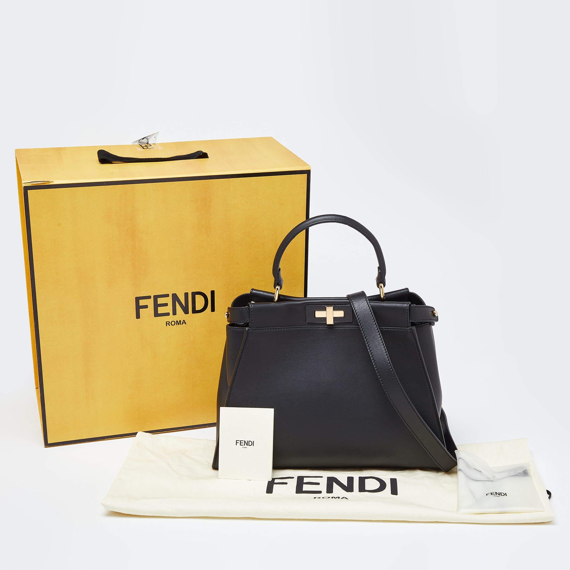 Fendi Black Leather Medium Peekaboo Iconic Top Handle Bag 4